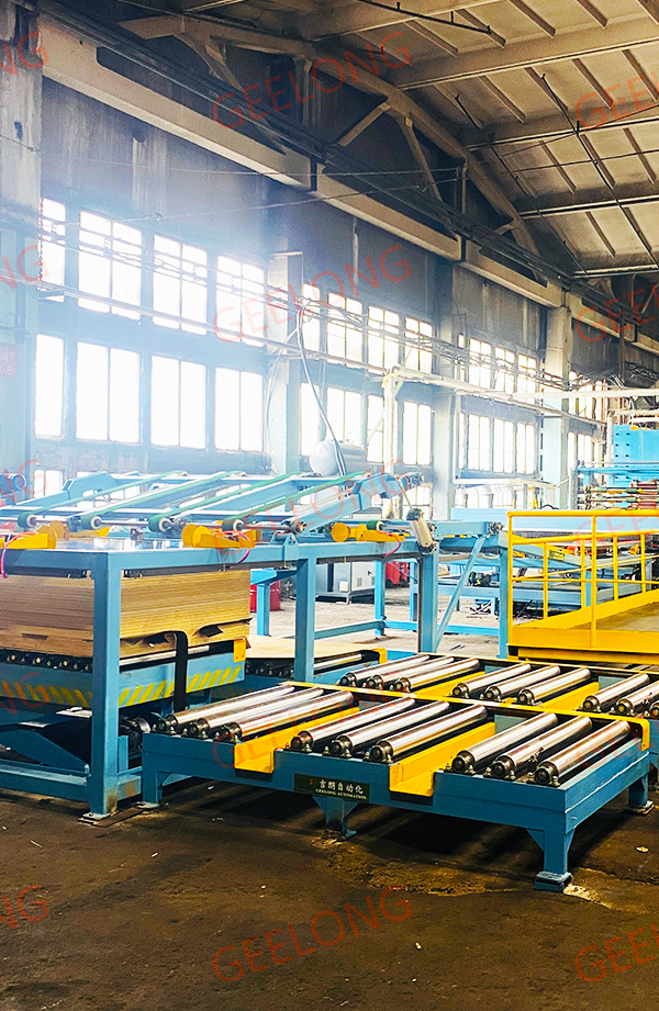 Automatic plywood loader and unloader system for film faced board production